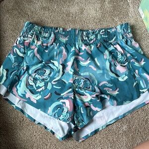Athleta Teal and Pink Floral Athletic Shorts